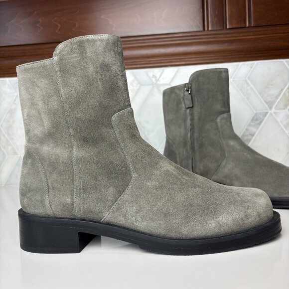 8.5B Gray Grey Suede Leather Rubber Block Heel Sole Zip 5050 Bold Ankle Bootie - Picture 6 of 16